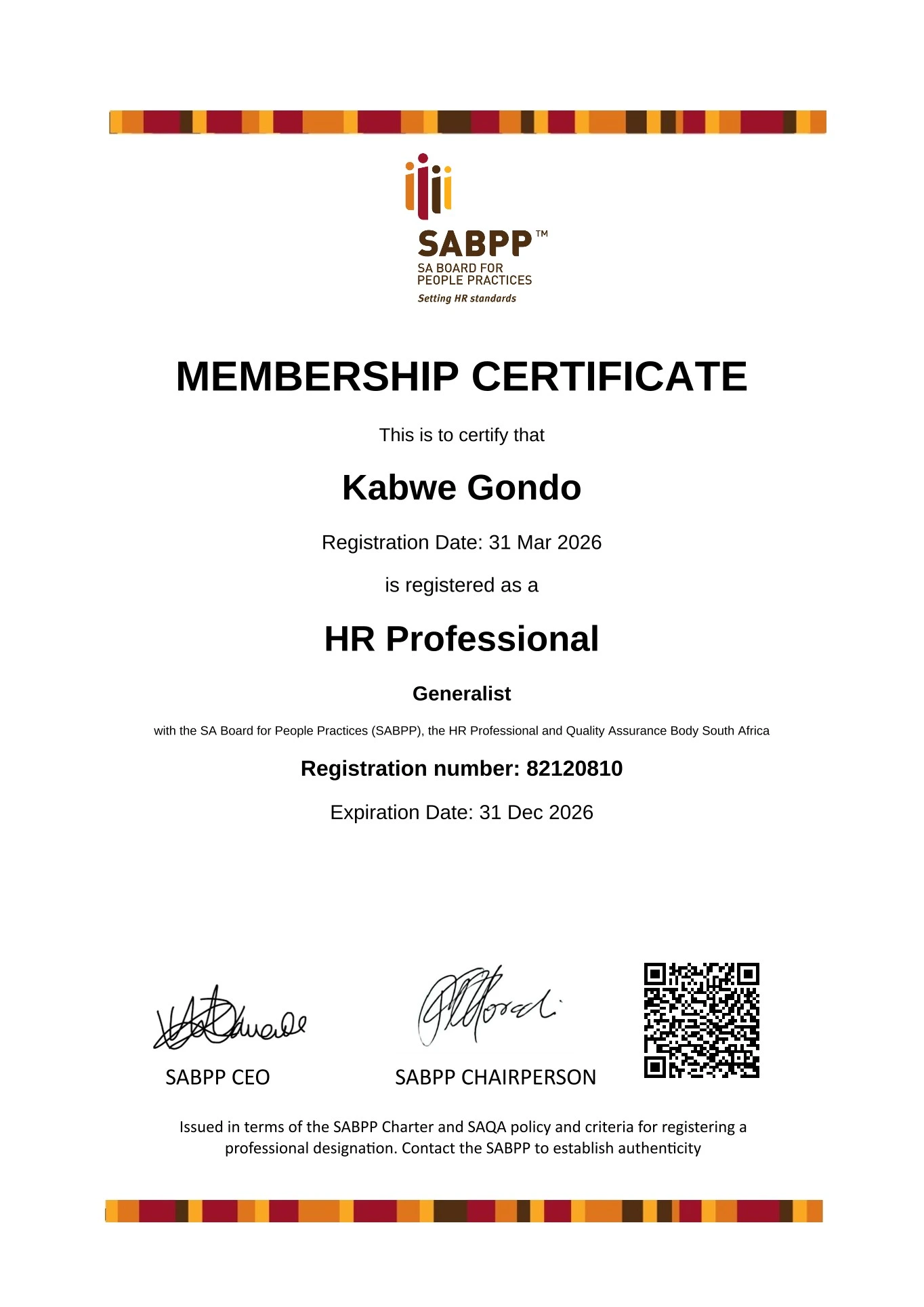 SABPP HR Professional Certificate